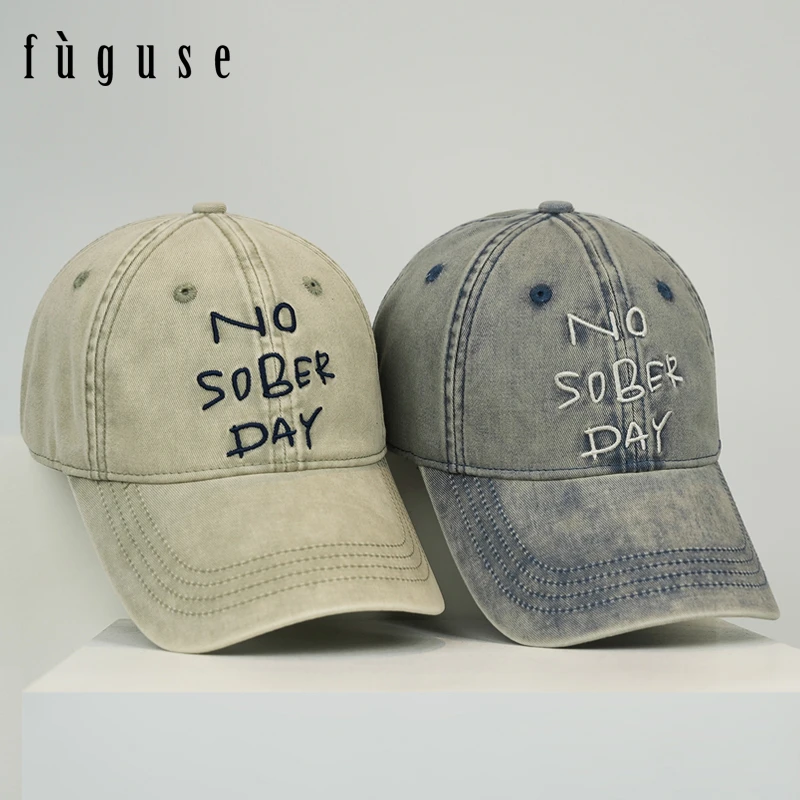 复古做旧牛仔软顶遮阳棒球帽子男女美式ins个性字母百搭鸭舌帽潮