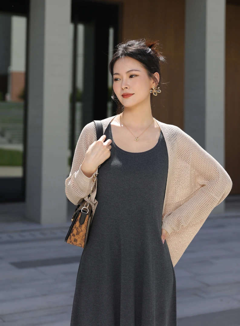 2025春夏丝羊绒针织镂空开衫配背心裙防晒外搭 空调房披肩开衫