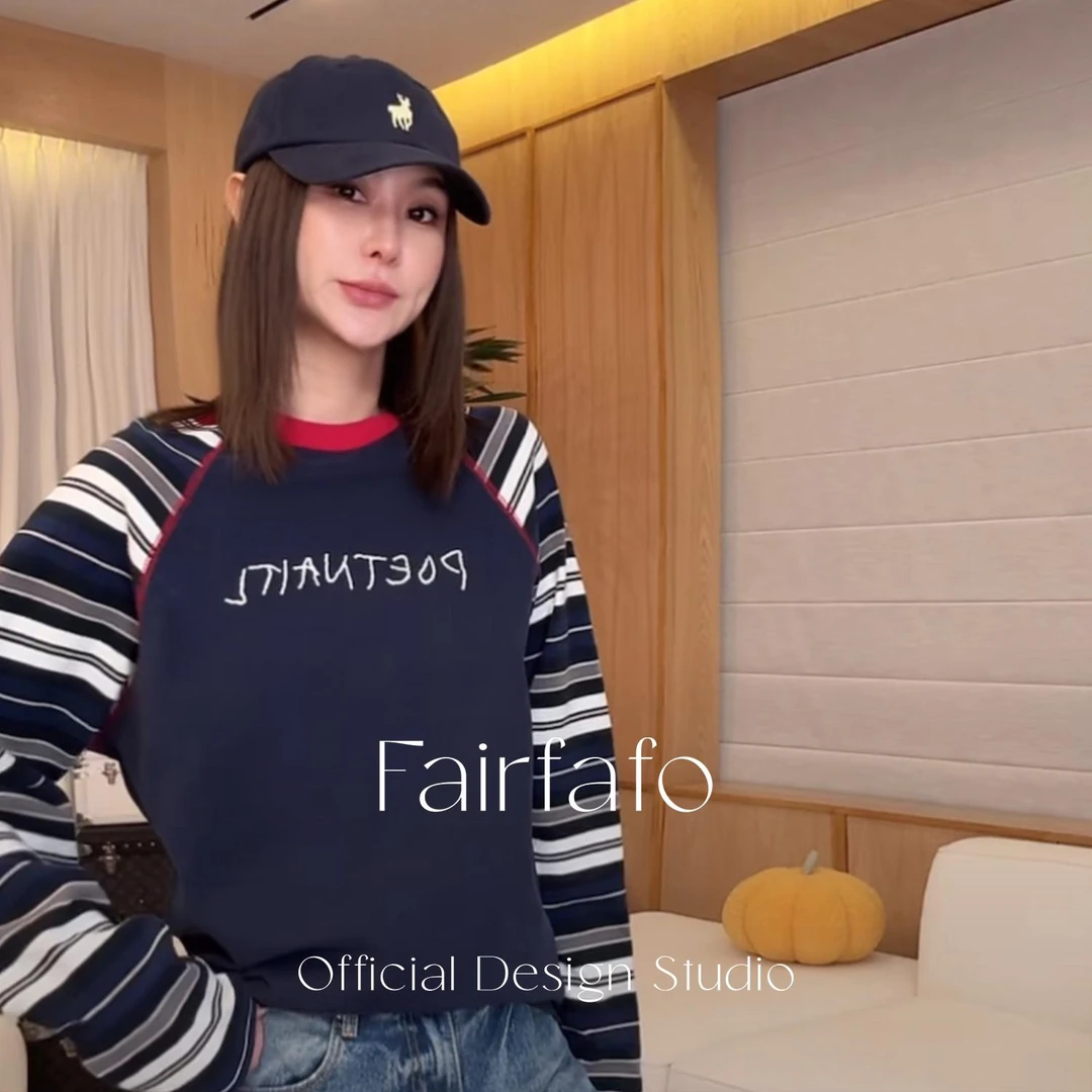 【撞色拼接刺绣长袖】ZYCX58236秋季新款休闲百搭通勤设计感撞色T恤