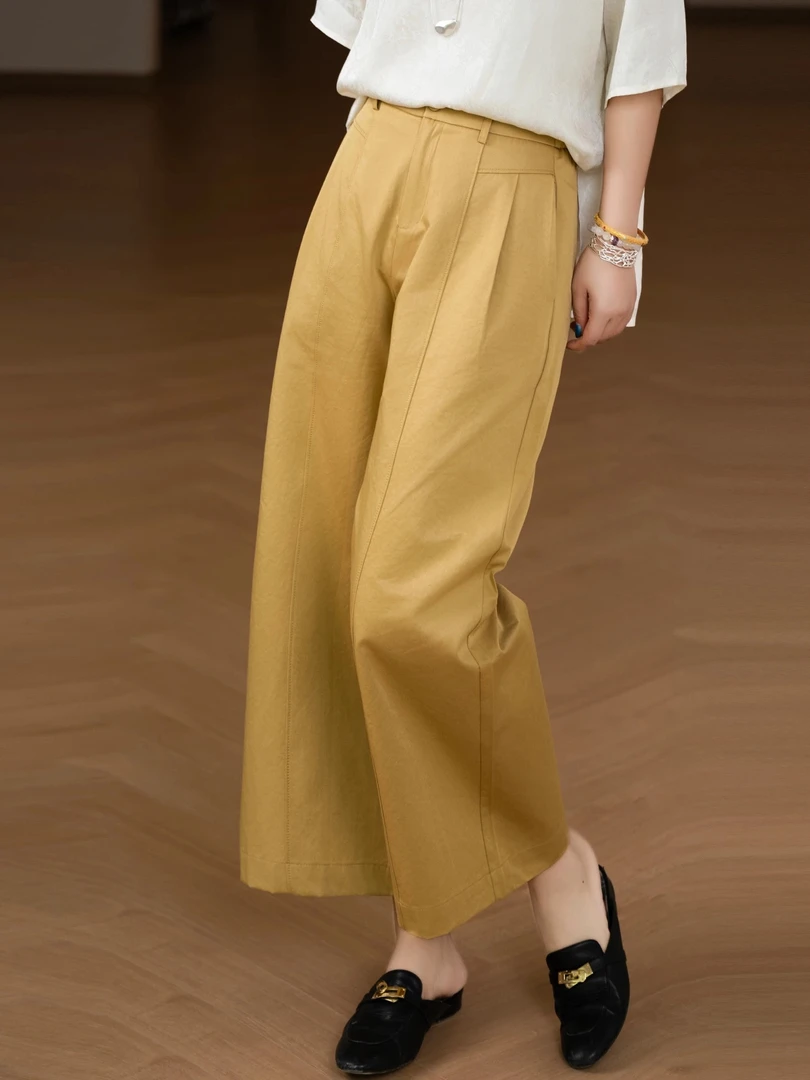 高端欧货新款冰氧棉宽松休闲百搭后松紧高腰显瘦直筒阔腿裤女