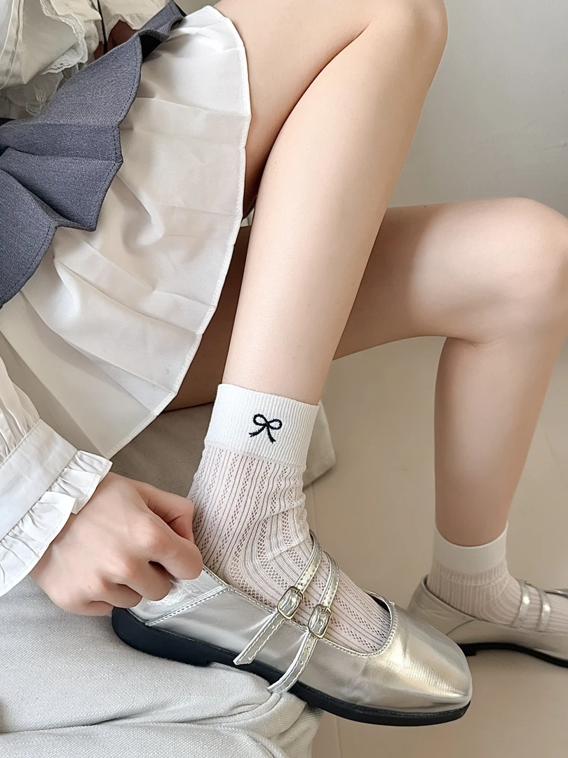 【天花板短款】春夏超薄韩国ins潮芭蕾风可爱日系蝴蝶结jk网眼棉袜