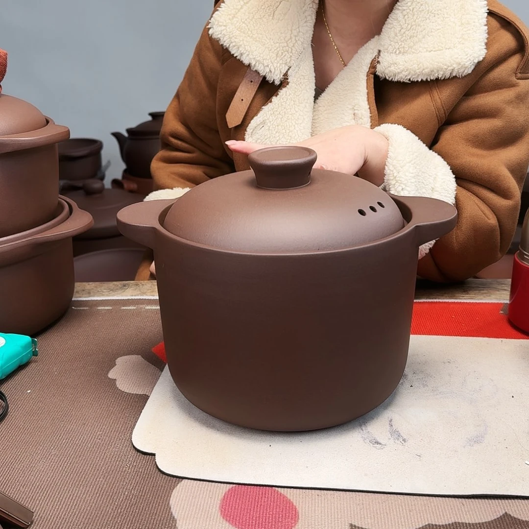 紫砂砂锅直筒5升微微微瑕紫色