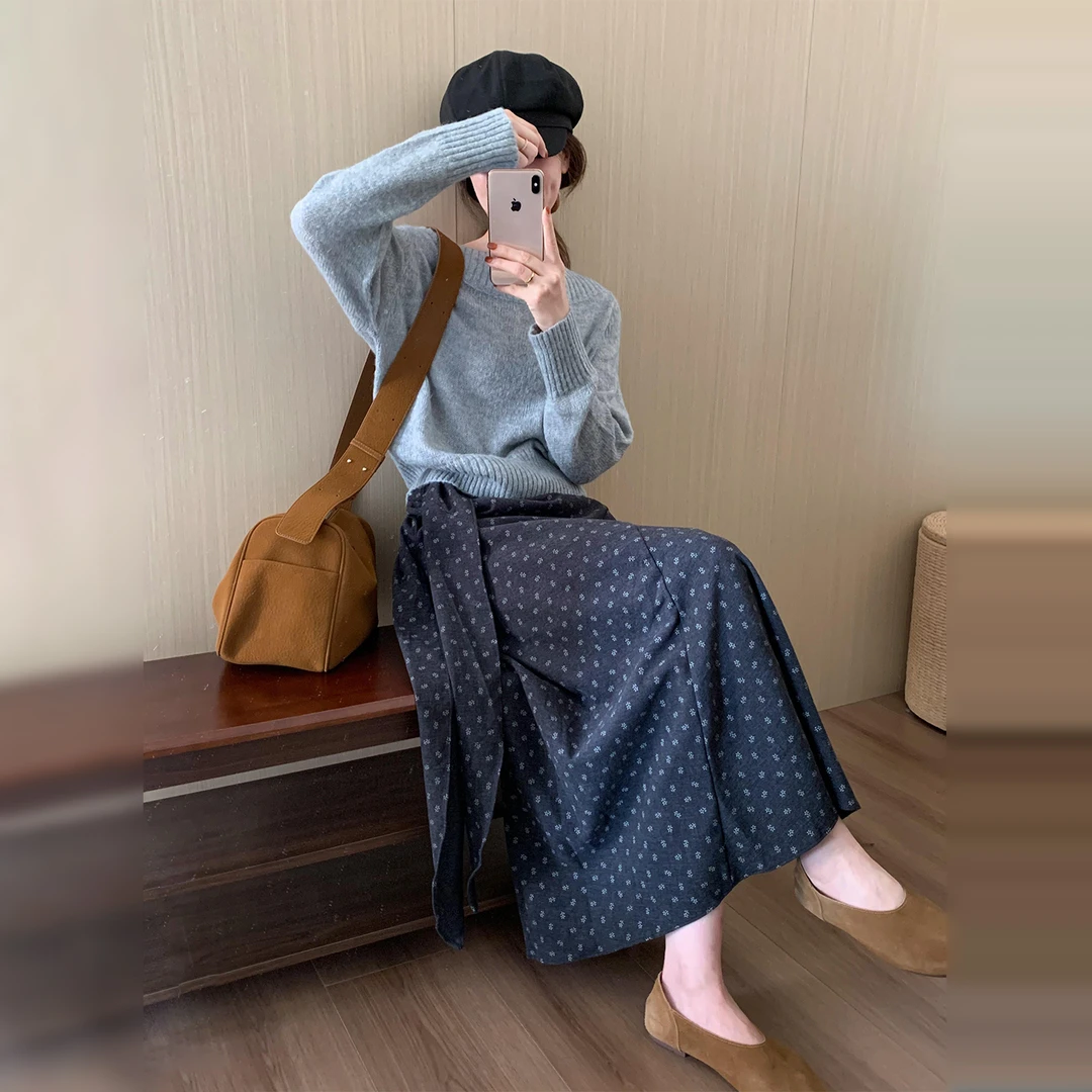 慵懒风针织毛衣碎花连衣裙子女2025新款巨好看早秋韩系一套装8443