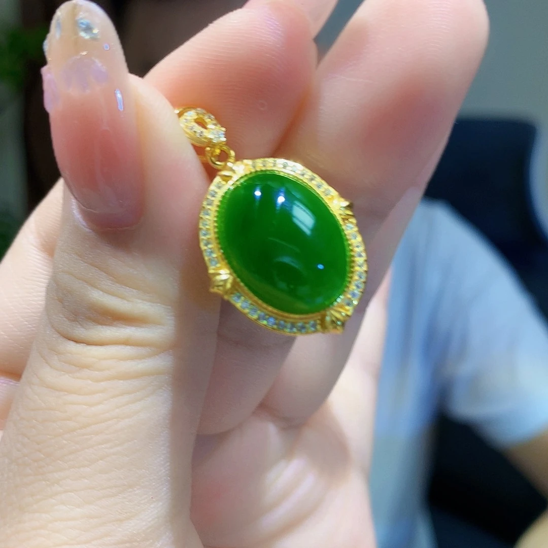 颈饰银S925镀金镶嵌和田玉(碧玉)