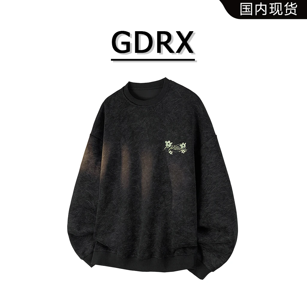 GDRX美式复古套头男士卫衣2025秋季新款刺绣长袖轻奢男装大码上衣