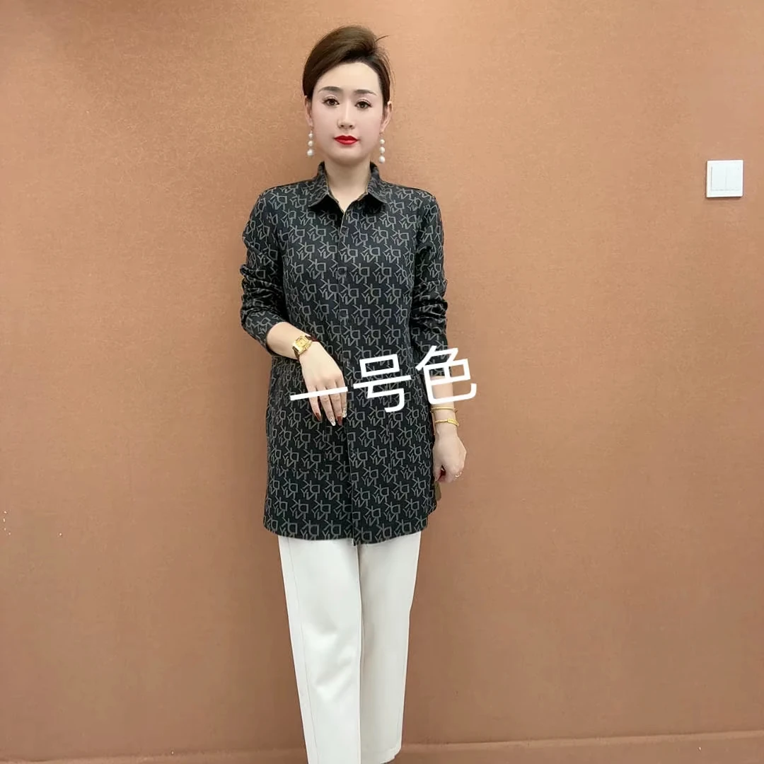 字母款开衫外套春季时尚休闲女单排扣宽松大码中长款风衣上衣