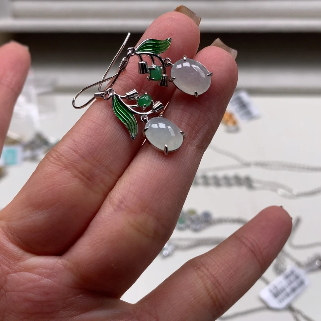 翡翠银S925镶嵌耳饰耳钉