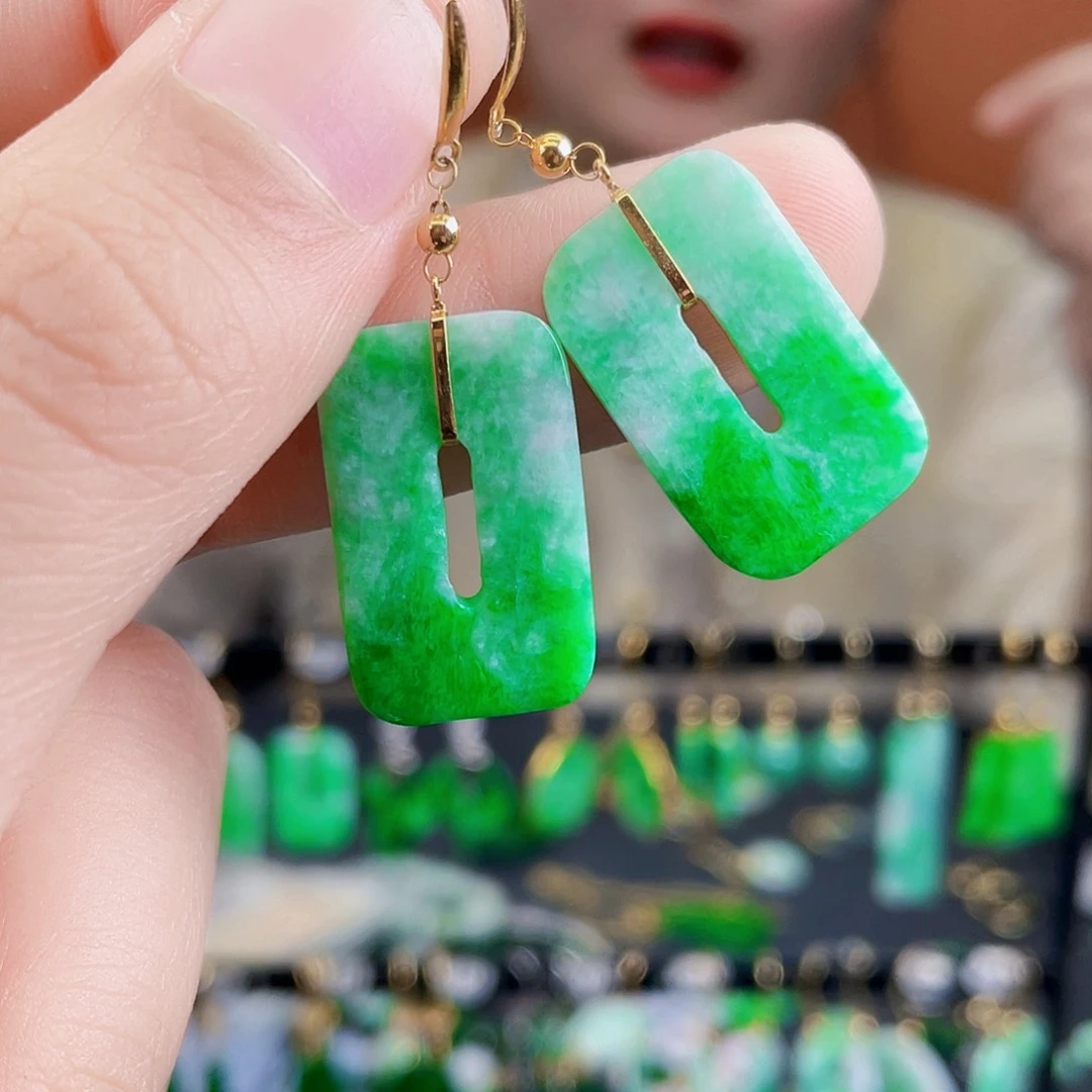 翡翠18K金镶嵌耳饰饰品