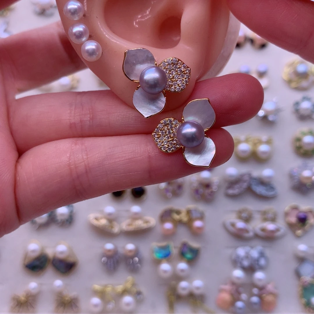 合金淡水珍珠耳饰