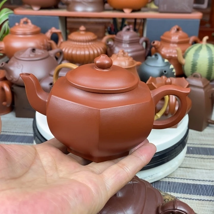 紫砂茶壶六方宫灯260cc原矿朱泥