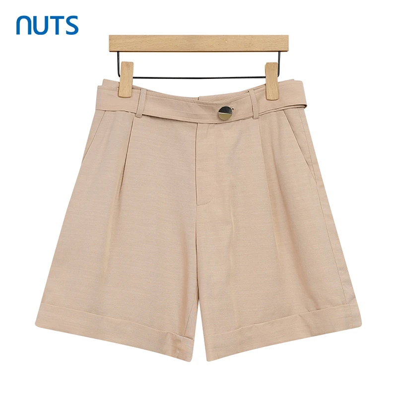 NUTS商场同款夏季纯色简约休闲高腰直筒短裤女221071318