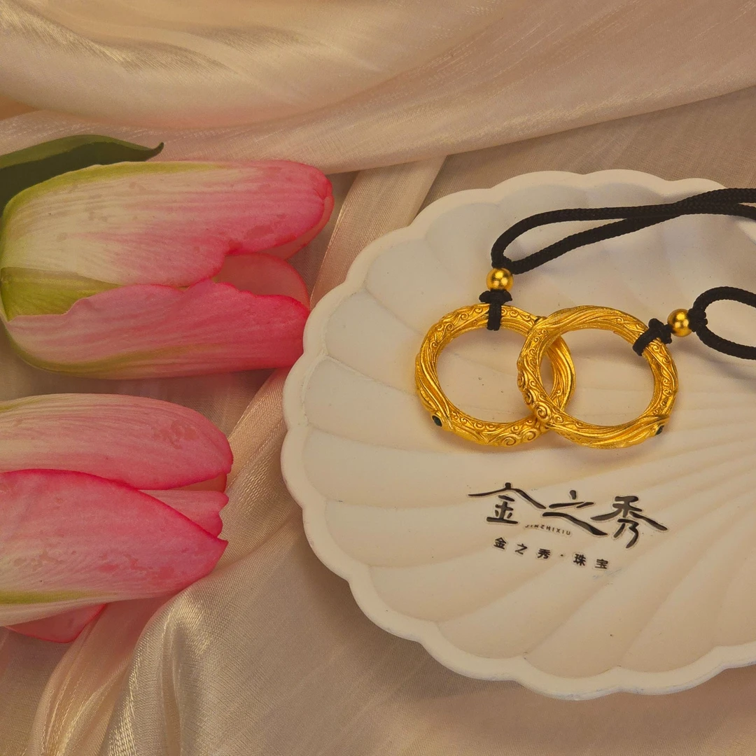 金之秀珠宝  哪吒之魔童降世同款乾坤圈复古吊坠七夕送礼物