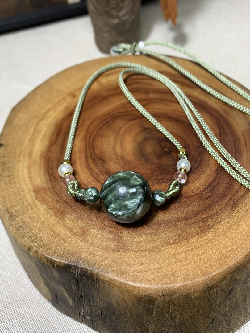 【静屿珠宝】天然绿龙晶路路通编绳单株吊坠时尚百搭