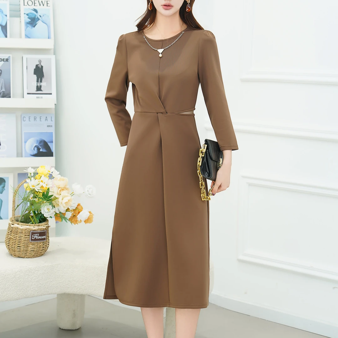 S628  JMQH2025新款链条纯色高级气质中长款连衣裙女JMQHL9120款