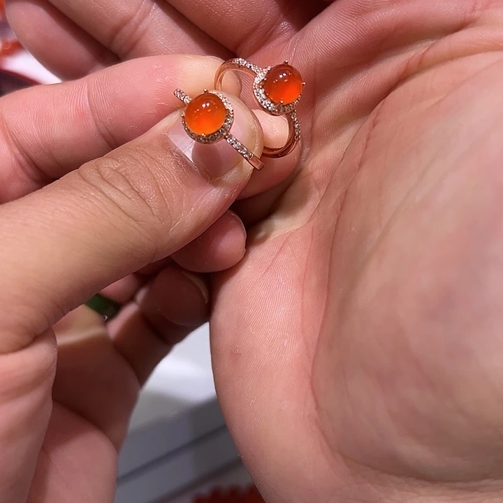 南红玛瑙银S925镶嵌戒指多样性发货拍一发一