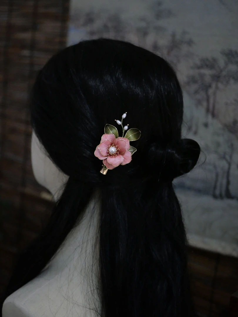 沅冉-牡丹花绒花发夹发卡-复古国风古风古典中古纯手工