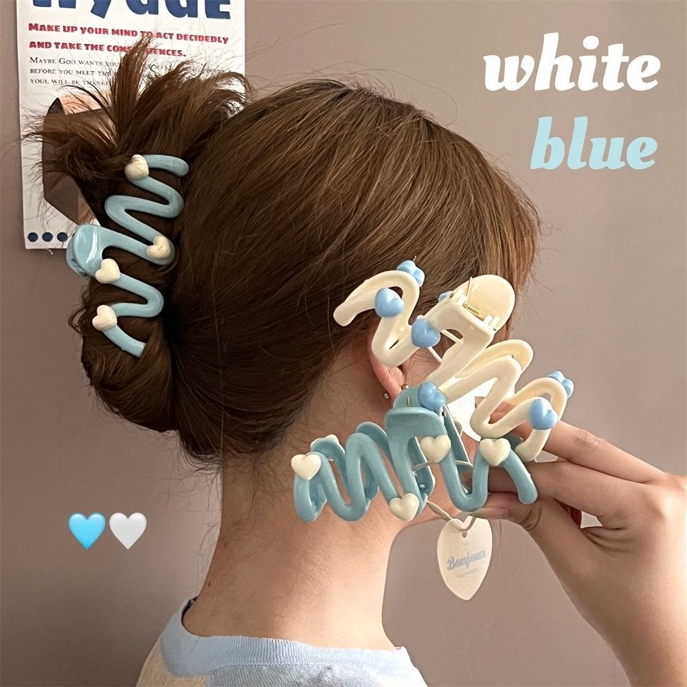 百搭奶油蓝爱心波浪发夹森系抓夹少女风日韩女极简风发夹ins发卡