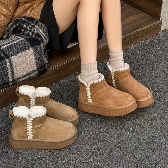 网红短筒雪地靴女鞋2025年冬季新款韩版百搭厚底加棉短靴休闲棉鞋