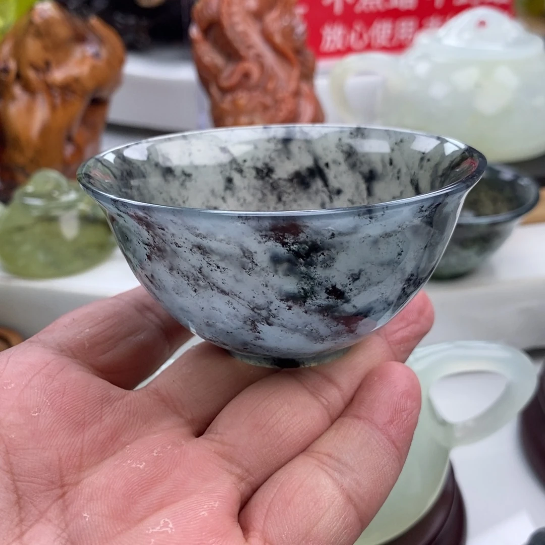 岫玉未镶嵌四大名玉盏90cc