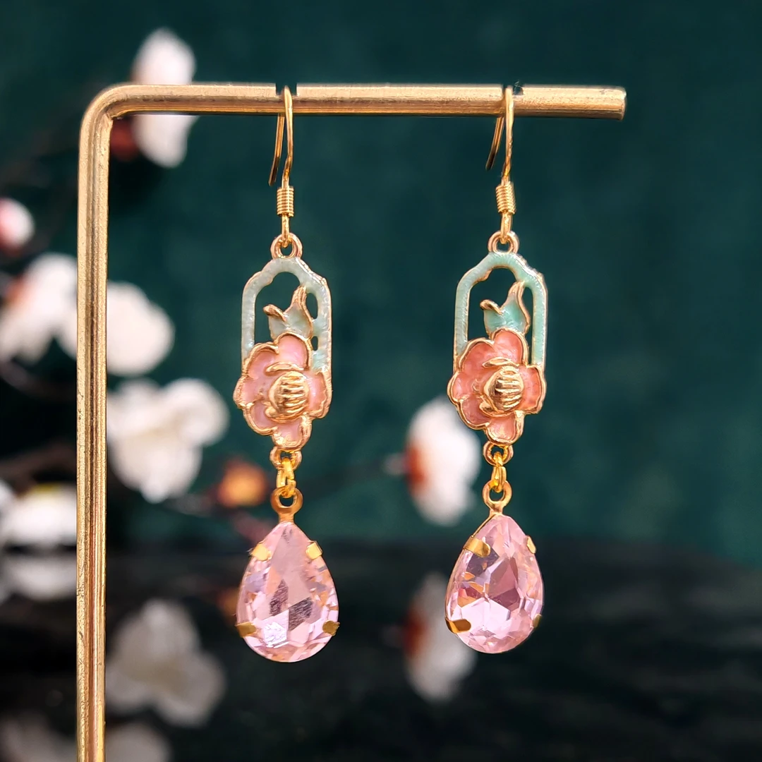 多吉米 合金耳饰 花漾粉瑞耳环耳饰新中式配古装汉服旗袍马面裙