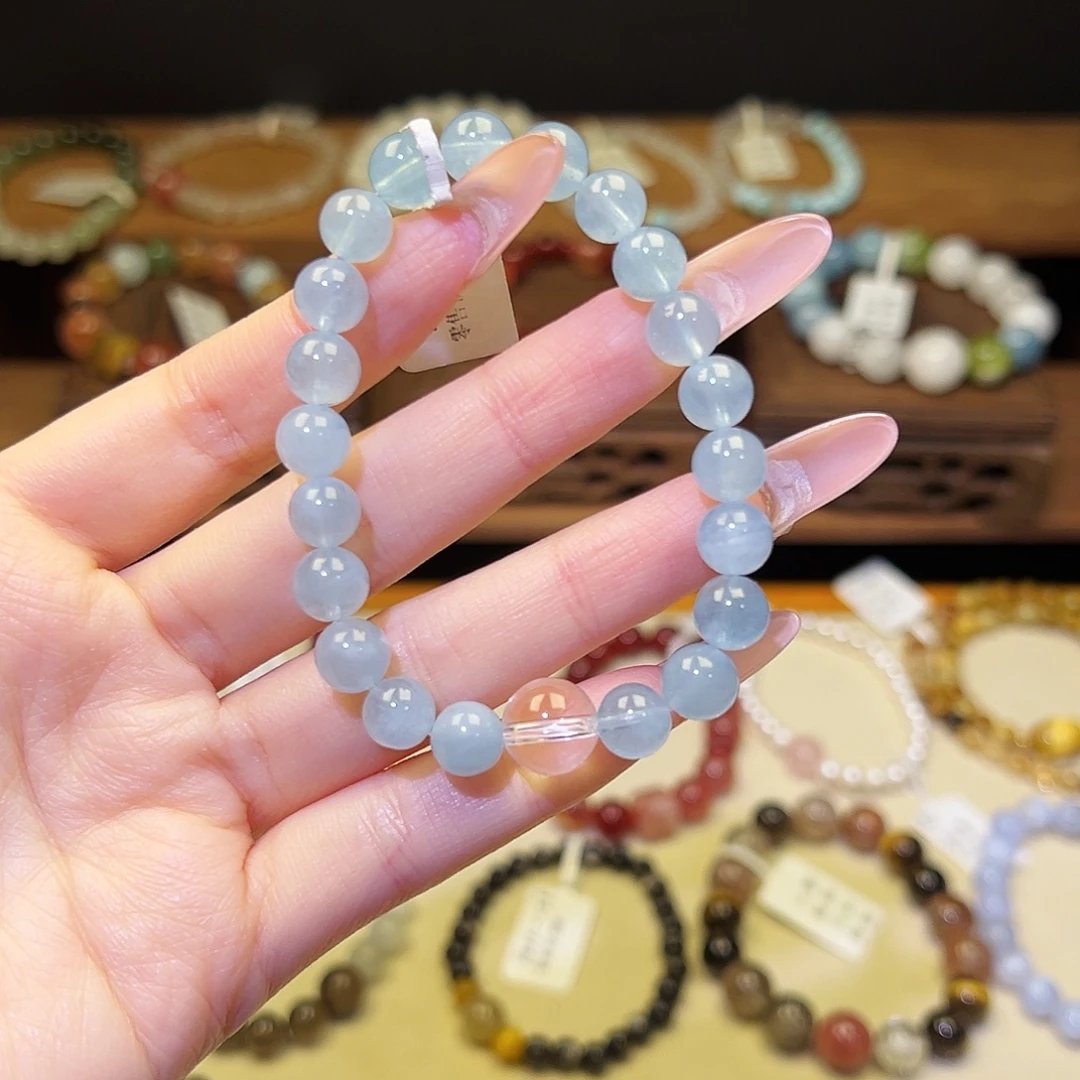 手串水晶银S925镀金镶嵌海蓝9083