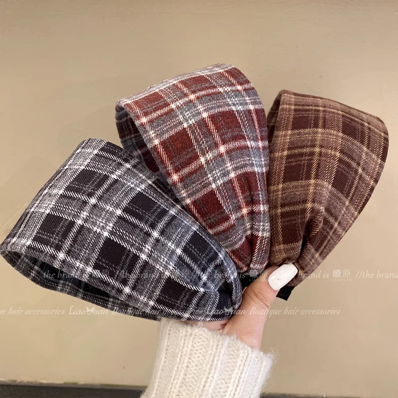 复古毛呢格子宽边发箍女高级感新款优雅头箍秋冬高颅顶发饰遮发缝