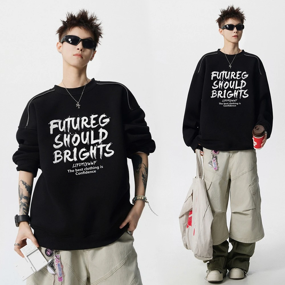 重磅潮牌卫衣男秋季新款拉链字母圆领休闲宽松青少年长袖情侣外套