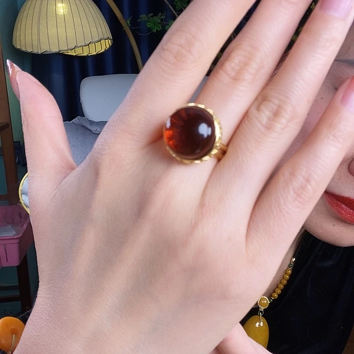 血珀银S925镶嵌戒指戒指