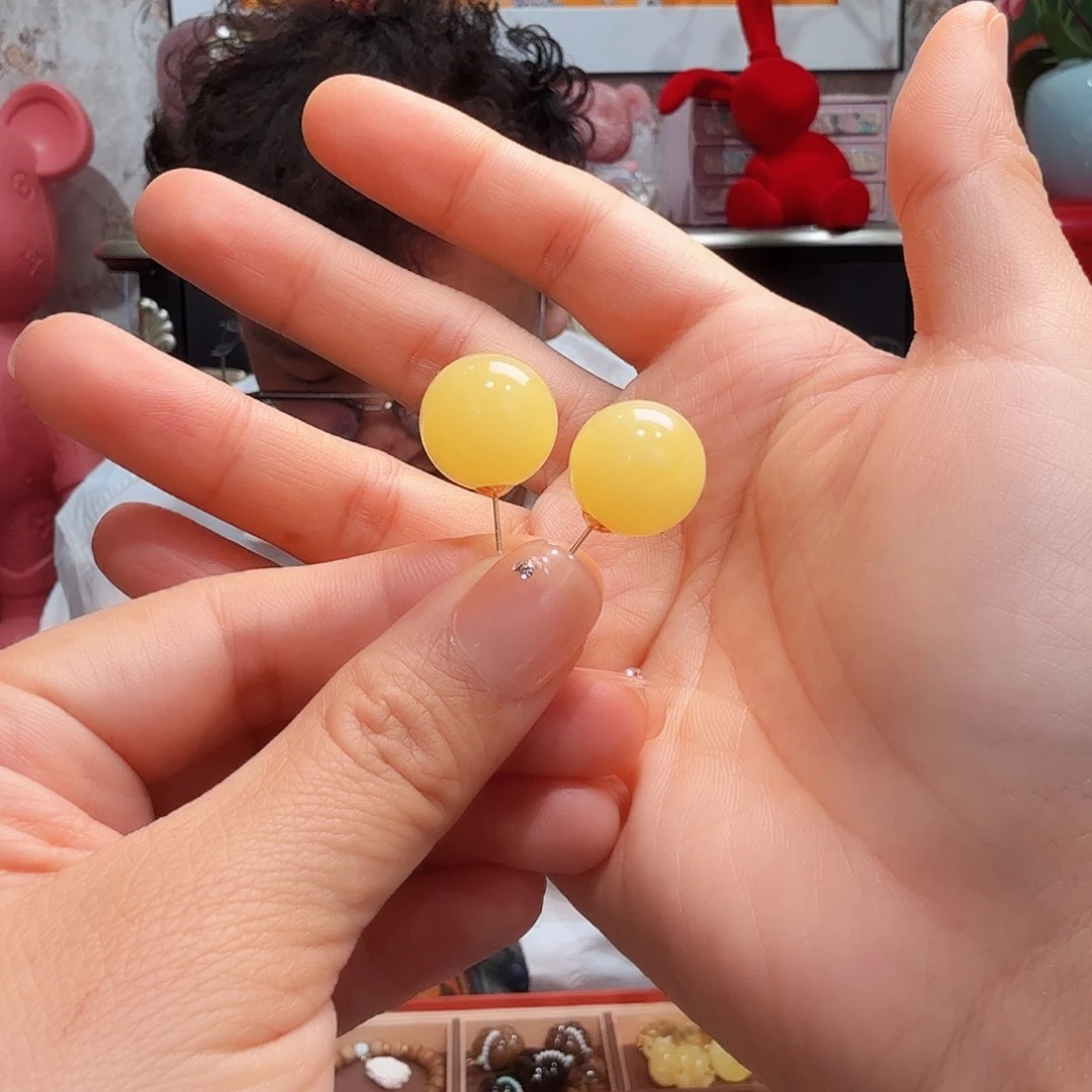 琥珀耳饰18K金镶嵌耳饰