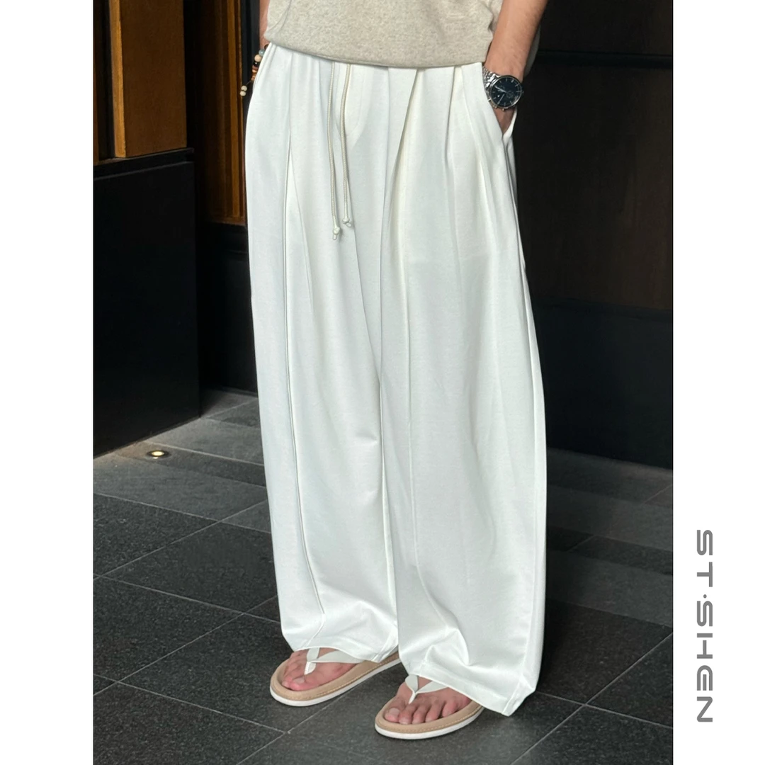 【ST·Shen】早秋冰感丝滑垂感立裁压褶阔腿直筒休闲裤情侣款2183