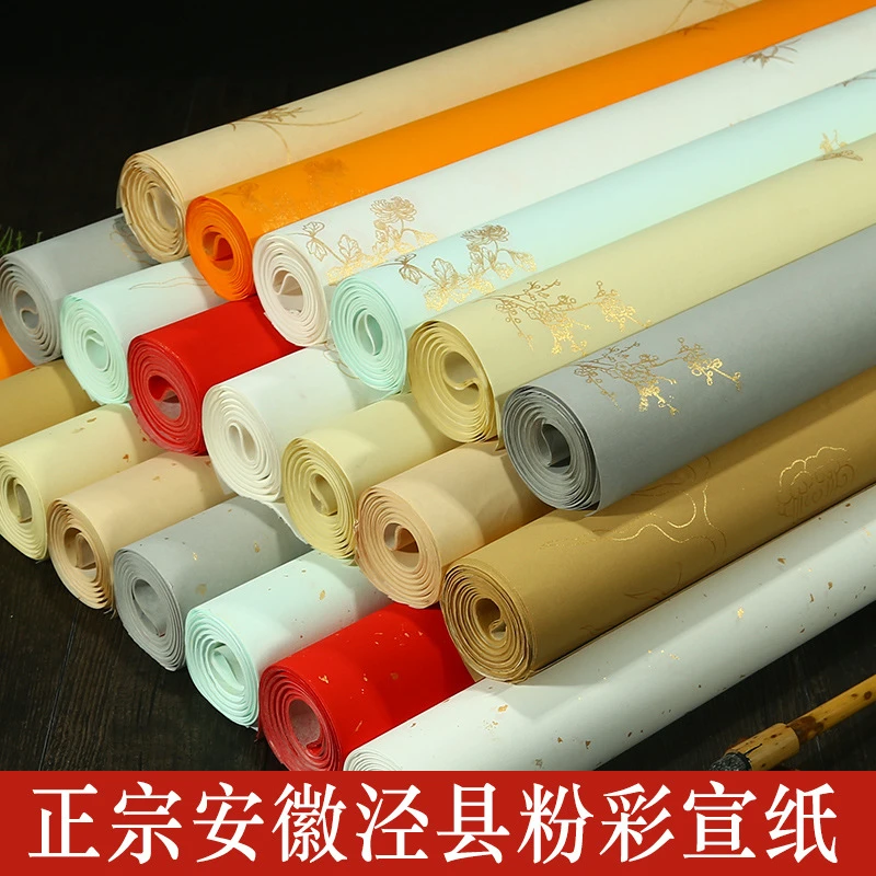 粉彩洒金仿古龙纹宣纸半生半熟毛笔书法作品纸四尺六尺对开