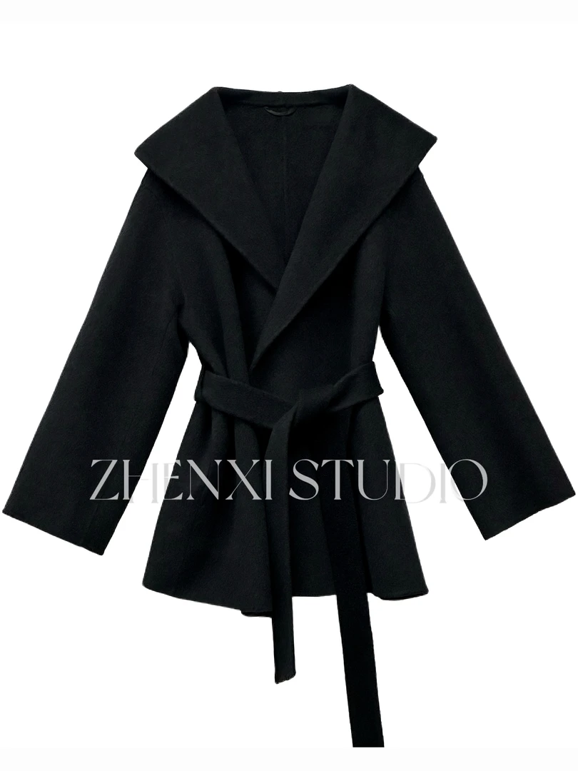 ZHENXI【芬兰手工大衣】高个子穿搭毛呢外套女款连帽大衣25QDFF0644