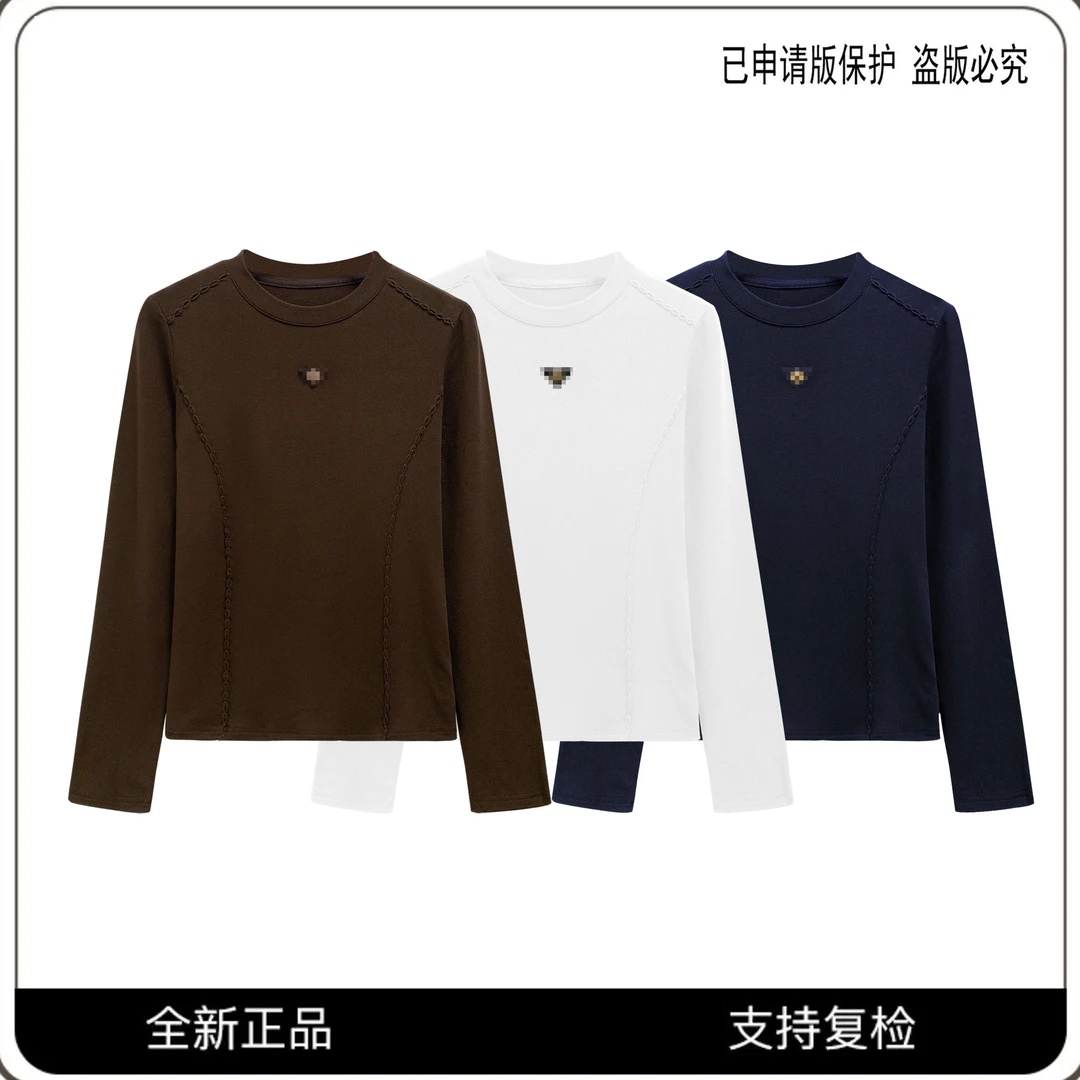 68565#CSIN轻奢时尚简约波边长袖T恤2025秋冬显瘦休闲个性上衣