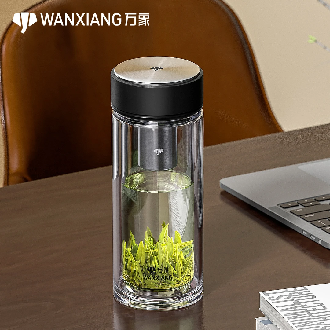 万象双层玻璃杯商务加厚男士专用隔热玻璃杯玻璃杯耐热便携泡茶杯