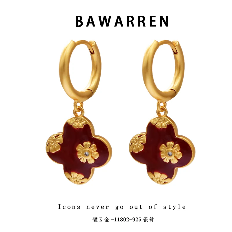 Bawarren 意❤ 精工CNC 11802-【红四叶草】耳环轻奢时尚
