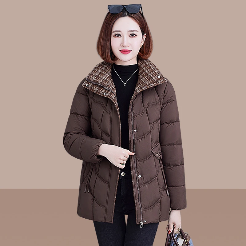 啄木鸟中老年妈妈棉袄女款冬季棉衣时尚洋气高端菱形格纹棉服
