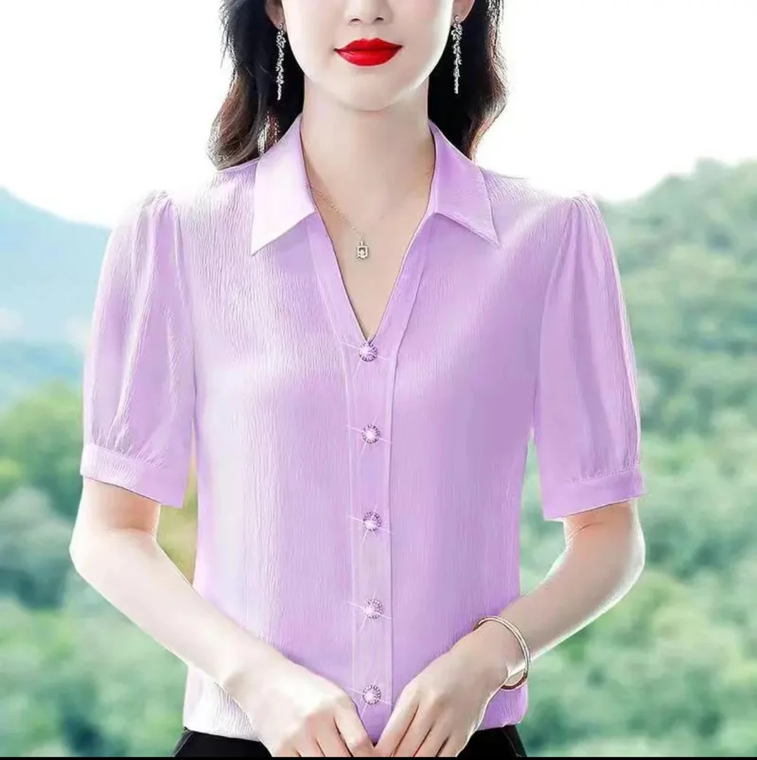 D003高端衬衫女短袖夏装洋气减龄套头女士衬衣年轻百搭上衣服