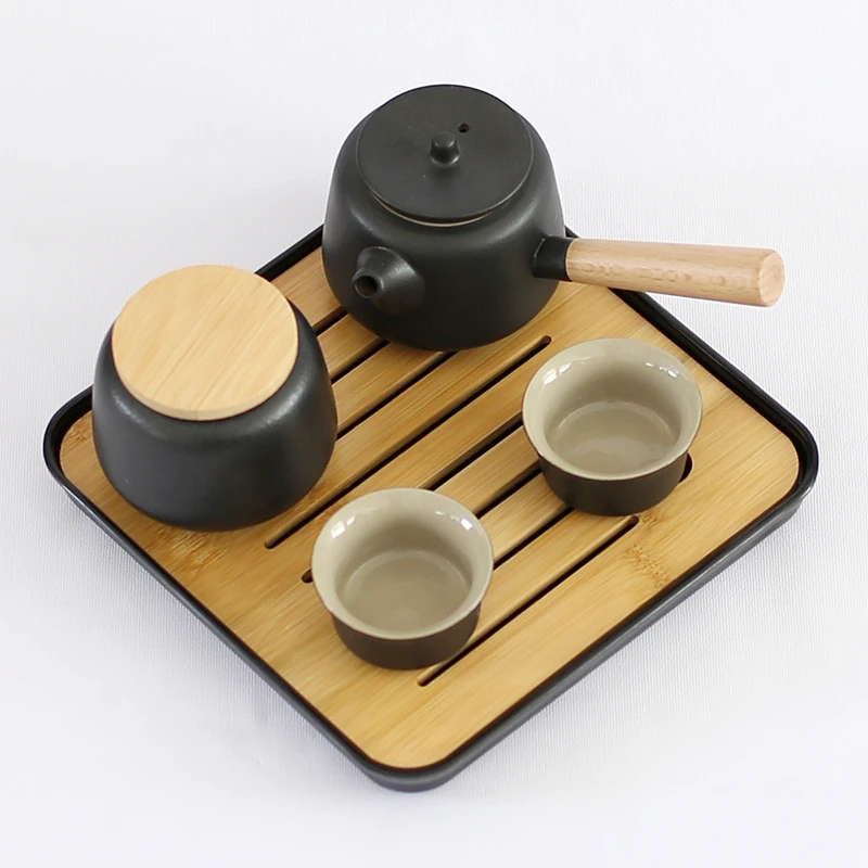 黑陶一壶两杯四杯带茶盘功夫茶具小套装茶壶茶杯家用民宿酒店宿舍