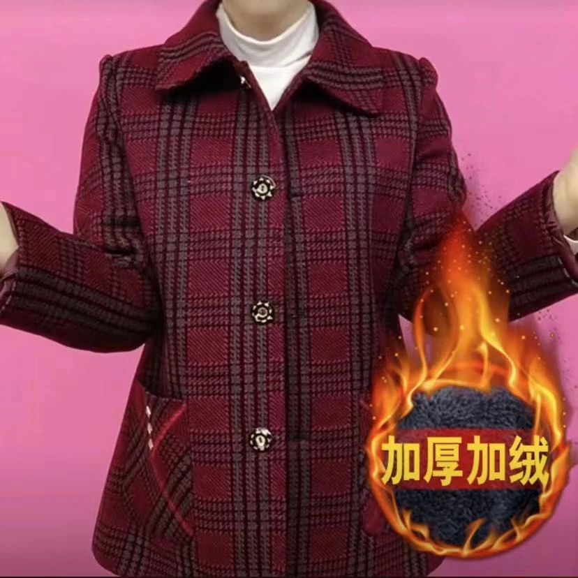 秋冬新款格子妈妈装外套时尚气质上衣