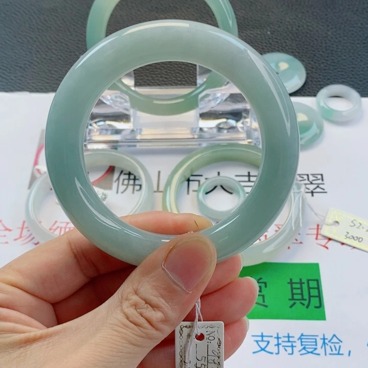 翡翠未镶嵌手镯胖圆条手镯54-55圈口