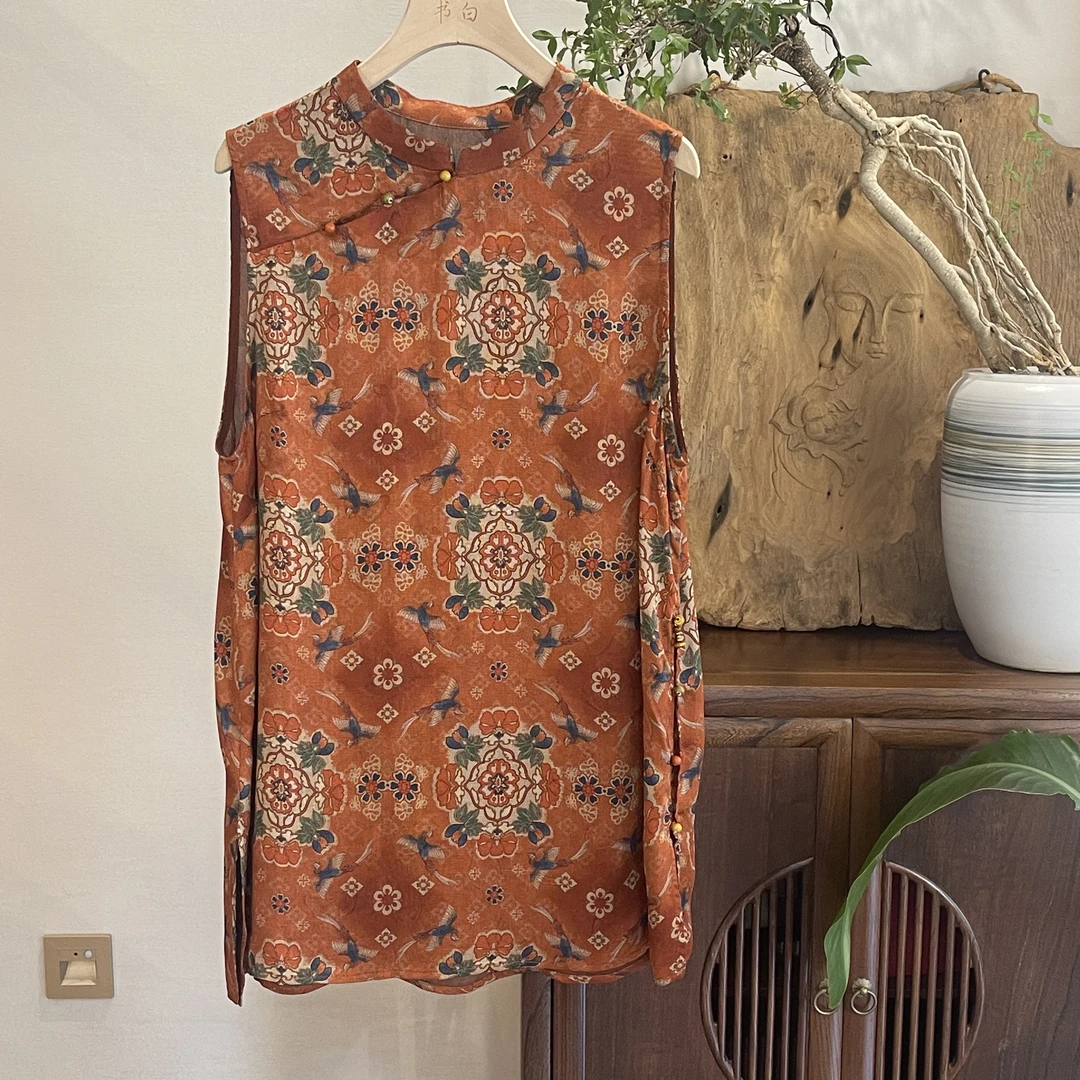 【凤飞九天】新中式桑蚕丝花萝香云纱凤凰宝相上衣老钱文艺气质#58