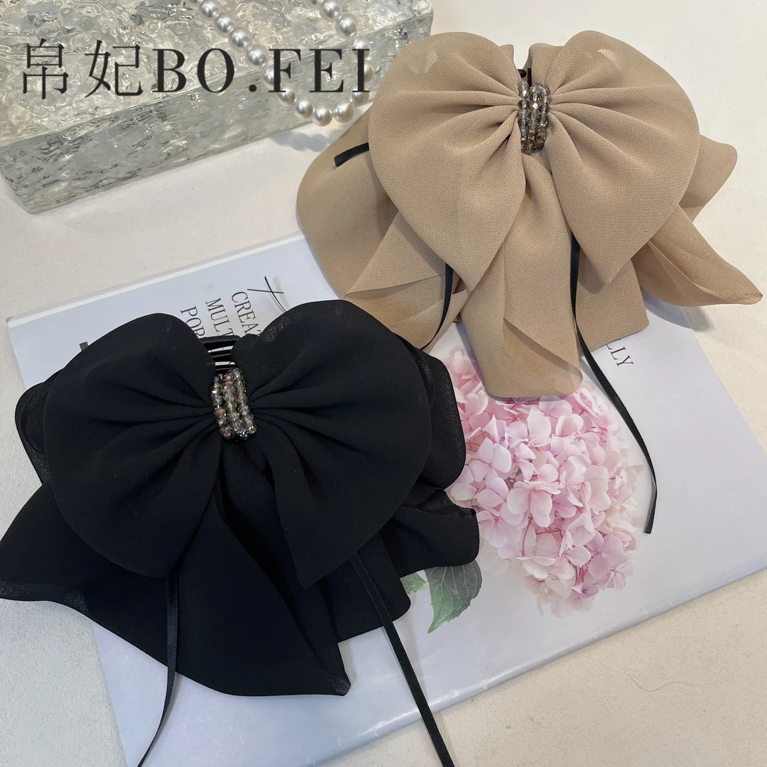 帛妃韩系原创设计蝴蝶结马尾抓夹头饰头花发夹低丸子头发饰