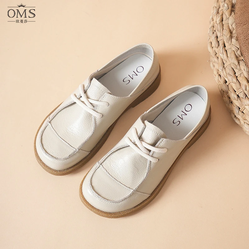 欧米诗14969平底系带单鞋一脚蹬妈妈鞋夏季春秋乐福鞋厚底