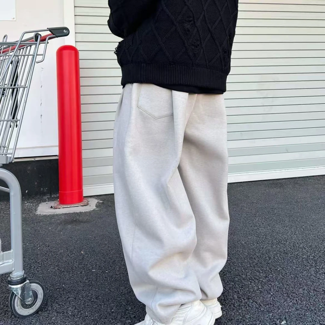 到位男装冬季新款纯色简约潮流休闲阔腿卫裤加绒休闲裤保暖青年