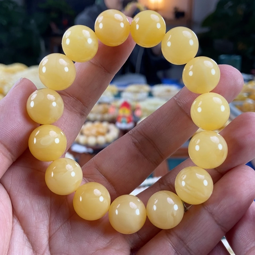 琥珀未镶嵌珠宝奇石14+白花蜡手串26.04