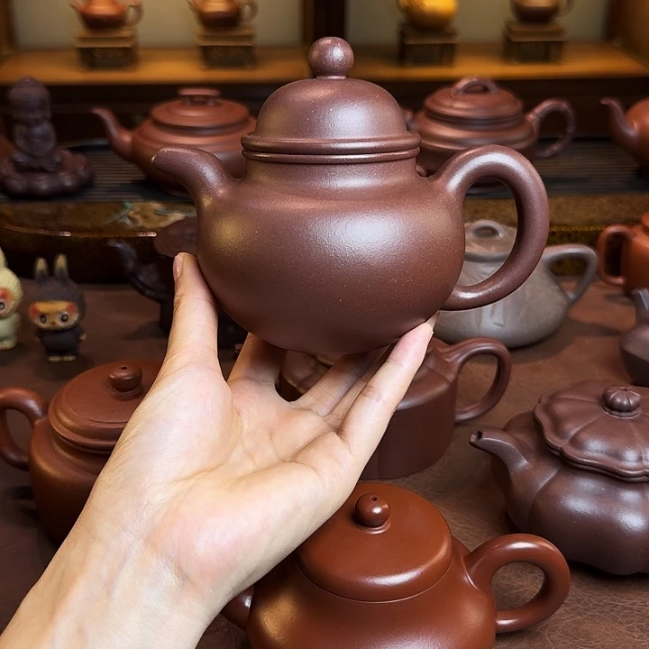 茶壶紫砂掇球壶，底槽清