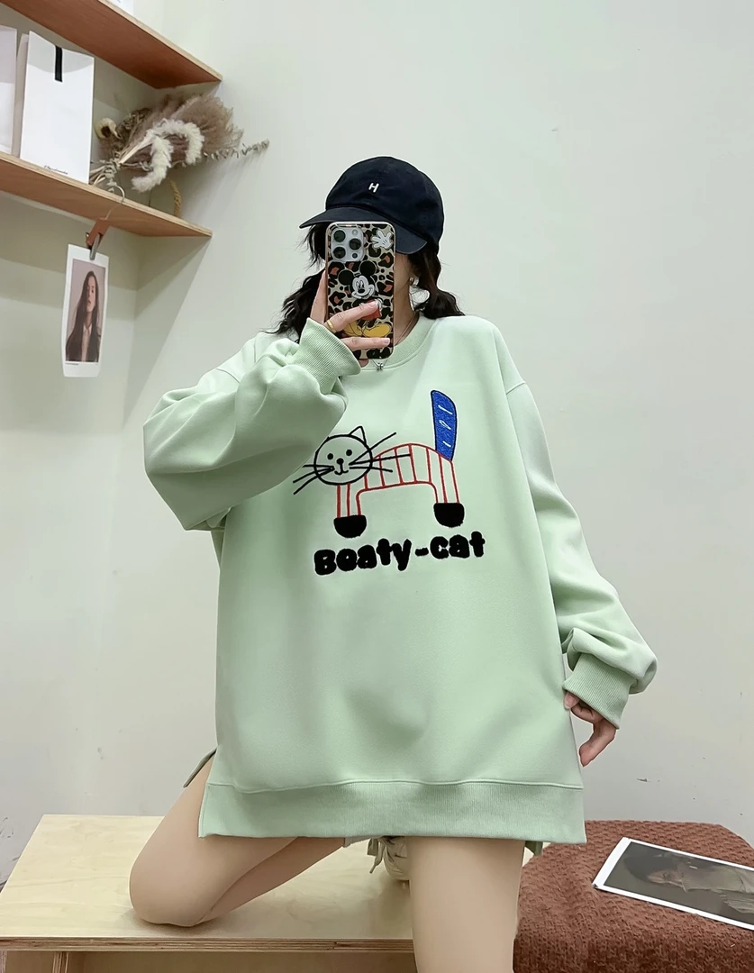 春季不加绒大码新款百搭时尚气质宽松简约休闲可爱卫衣女（9008）