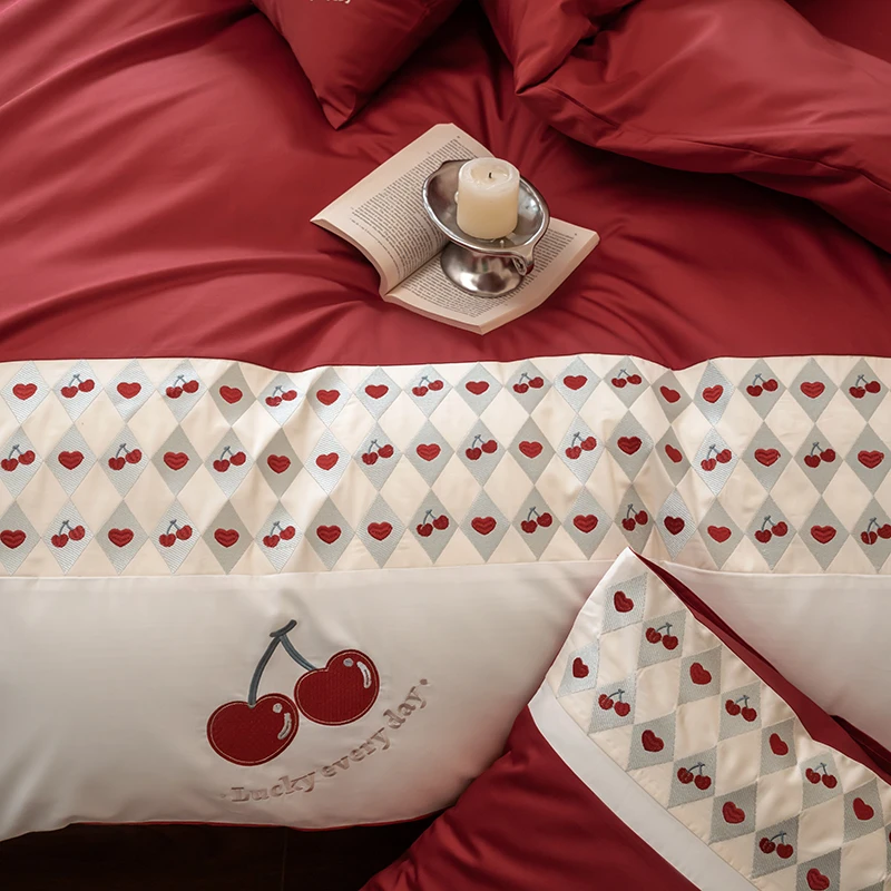 乐优公主100支长绒棉结婚四件套大红色喜被婚嫁婚床婚庆床上用品