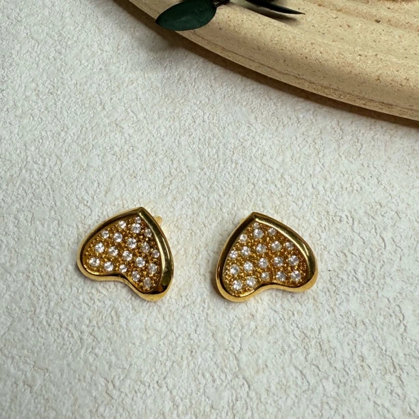 铜合金合成锆石耳饰 【六六中古】孤品复古爱心耳夹th5861