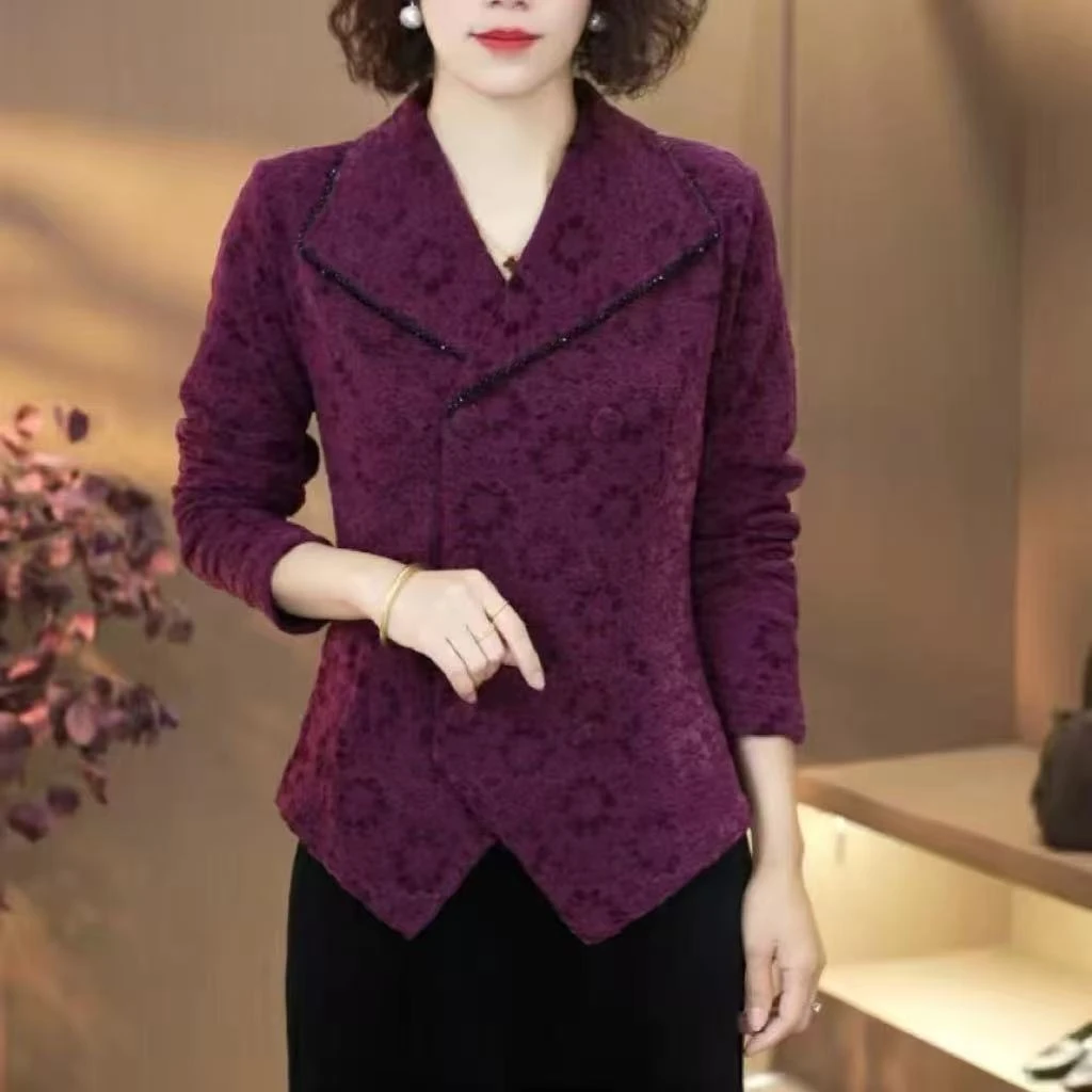 高档气质蕾丝小衫女装加厚2024新款修身品瘦减龄早春款上衣外套潮